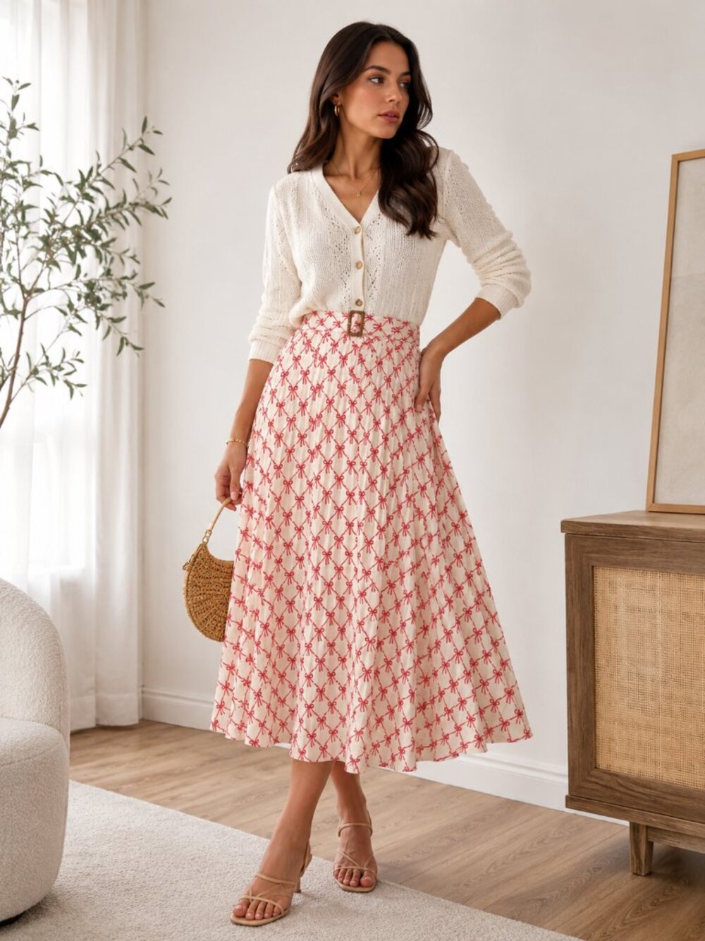 Classic Concepts Los Angeles Pleated Skirt – NWT | White & Red Bow Print | XL